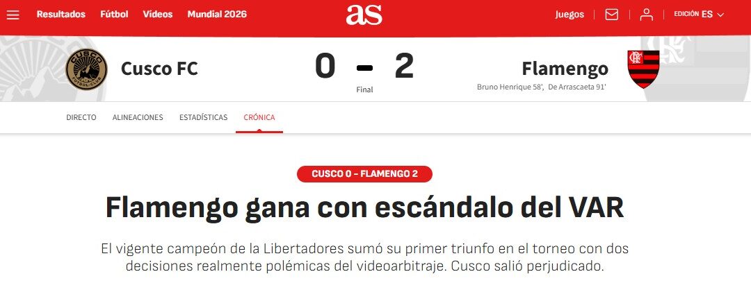 Polêmica na Libertadores: Jornal Espanhol Questiona Decisões de Arbitragem em Jogo do Flamengo