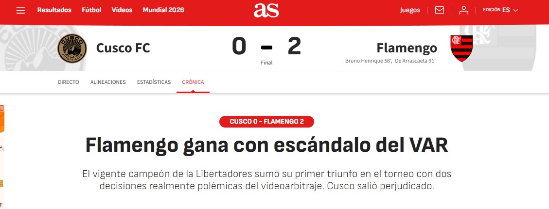 Polmica na Libertadores Jornal Espanhol Questiona Decises de Arbitragem em Jogo do Flamengo